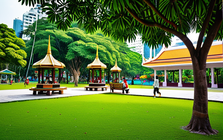 Public Park Scene**

"A vibrant public park in Bangkok, Thailand, filled with families enjoying leisure time, fully clothed. Children are playing on a playground with safe equipment. Adults are relaxing on benches under the shade of tropical trees. Lush greenery and colorful flowers enhance the environment. In the background, traditional Thai architecture can be seen subtly blended with modern buildings. Focus on creating a warm and inviting atmosphere. Safe for work, appropriate content, fully clothed, professional, modest, family-friendly, perfect anatomy, correct proportions, natural pose, well-formed hands, proper finger count, natural body proportions, high quality."

**