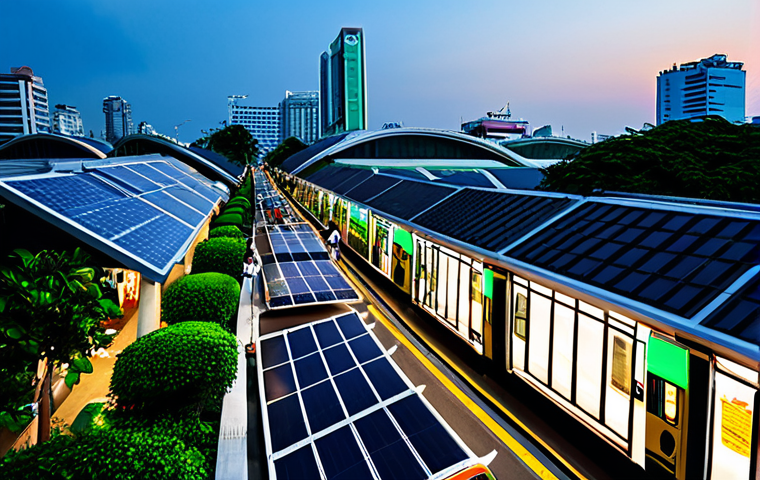 Smart City Living in Bangkok**
A bustling scene in a futuristic Bangkok, showcasing a mix of traditional Thai architecture and modern, eco-friendly technology. Focus on a family enjoying an evening stroll along a clean, well-lit street with smart streetlights and electric tuk-tuks passing by. Depict solar panels on rooftops, lush green spaces integrated into the urban landscape, and people using a public transportation app on their smartphones. The atmosphere should be vibrant, safe, and showcase a high quality of life. Fully clothed, appropriate attire, safe for work, perfect anatomy, natural proportions, professional, modest, family-friendly.
**