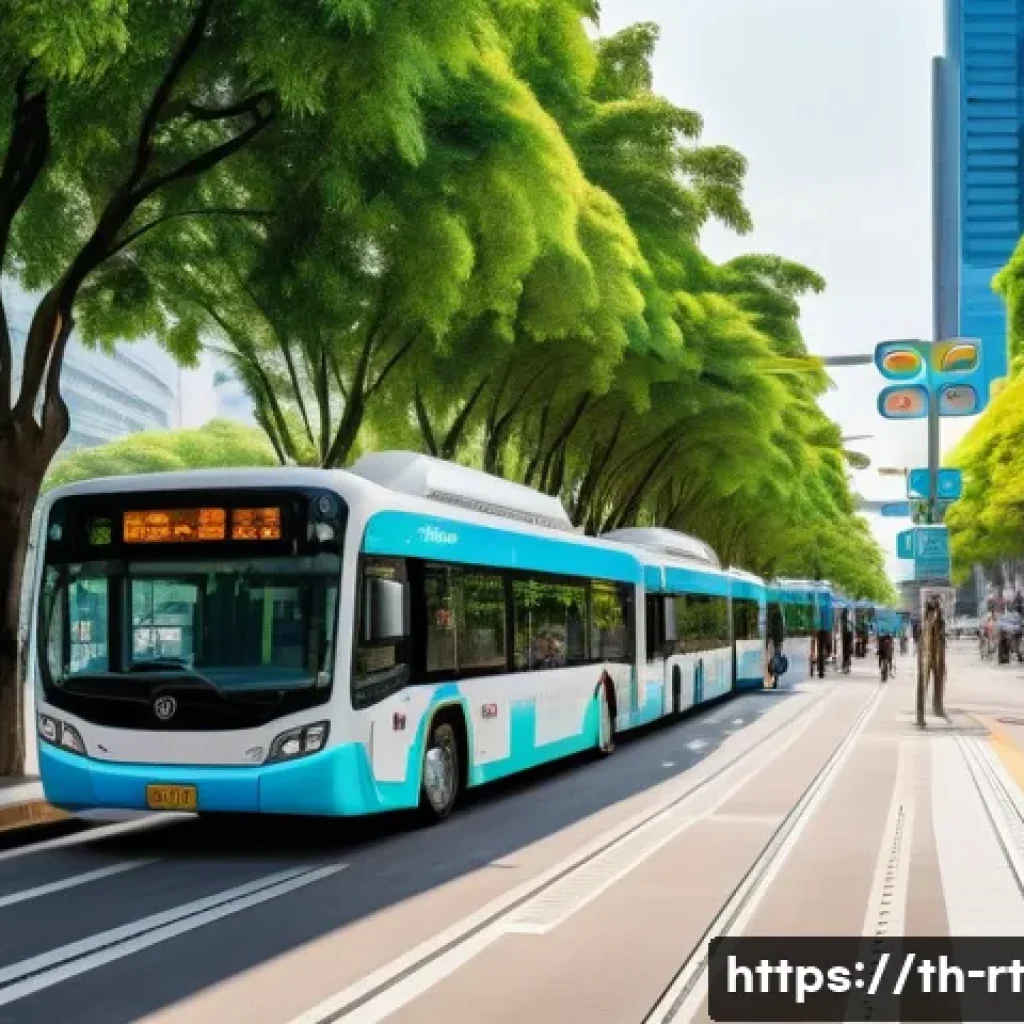 스마트시티 디자인과 인프라 투자 전략 - A bustling smart city public transportation hub in Bangkok during daytime, featuring modern electric...