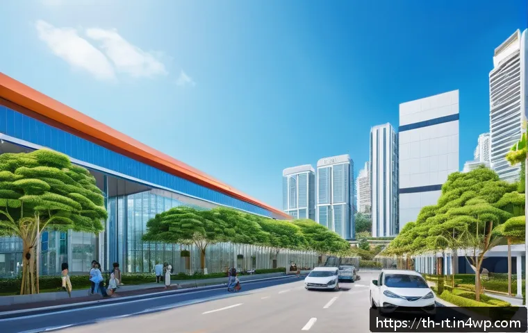 스마트시티 디자인을 위한 협력 모델 - A vibrant smart city scene in Thailand during daytime, showcasing a harmonious collaboration between...