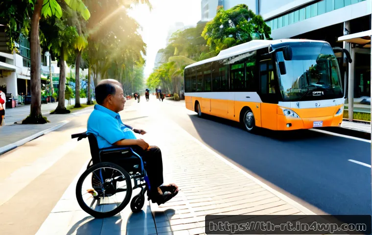 Home 17 스마트시티 디자인의 포용적 접근법 - Photorealistic inclusive smart city street in Bangkok, Thailand, featuring a wide wheelchair-accessi...